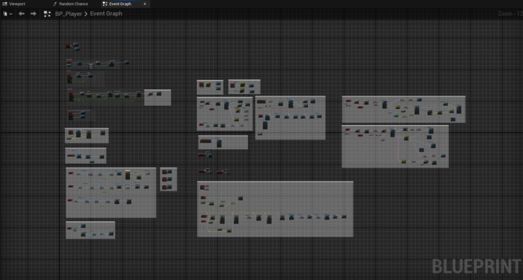 BP_Player event graph with input and possession logic